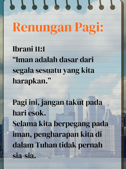 Selamat pagi.. Iman membuat kita kuat, dan pengharapan di dalam Tuhan memberi kita semangat baru. Jangan lepaskan imanmu hari ini, sebab janji-Nya selalu setia. #RenunganPagi #FirmanTuhan #MotivasiRohani #InspirasiRohani #fyp 