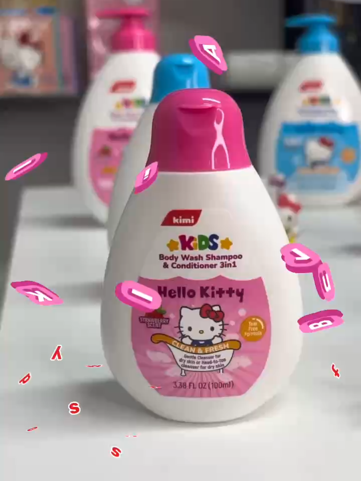 This Hello Kitty 3-in-1 Body Wash, Shampoo & Conditioner is perfect for your little one's bath time. Its tear-free formula is gentle and safe, ensuring a pleasant experience. Available in three convenient sizes—500ml, 200ml, and 100ml—this versatile product simplifies bath routines. #hellokitty #kimicare #babybodywash