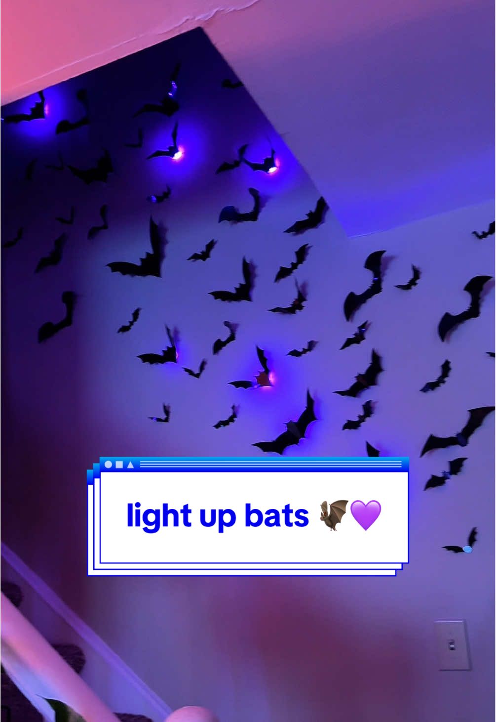 one of my favorite halloween decorations that truly transform my home! these 3D bats bend to make them look lile they are really flying and they come with lights! it looks so cool at night 🦇💜 #halloweendecorations #halloweendecor #halloweendecorideas #tiktokshophalloween #itsfrickenbats 