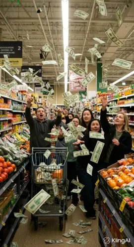 Dollar bills raining down inside a busy mart 🛒💵✨ aisles filled with shoppers frozen in awe as money pours from above, covering shelves and carts in unstoppable abundance 🌟 every corner glowing with the energy of limitless wealth 💰🙌 #dollarbills #moneymoneymoney #wealthvibes #돈벼락 #goldenwealth   