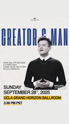 [🎤 From Fame to Faith] JYP’s first-ever testimony at UCLA – how the K-pop legend became a born-again Christian, and why Paul’s Gospel changed his life. [Location] 📍 Grand Horizon Ballroom – Covel Commons, UCLA 🕞 3:30 PM – 8:00 PM | 🎤 Speaker: J.Y. Park ✝️ Hosted by Firstfruits USA [🗓 Seminar Schedule] Session 1 – 