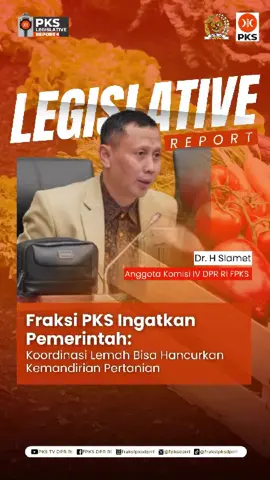 Koordinasi lemah bisa hancurkan kemandirian pertanian. Saya menegaskan pentingnya pengawasan anggaran dan koordinasi lintas sektor. Dari status lahan yang belum jelas, dampak kebocoran pipa PT Vale, hingga kebijakan impor etanol yang berpotensi merugikan petani tebu—semua ini butuh langkah antisipasi yang serius. Kita harus melindungi petani dan menjaga kedaulatan pangan bangsa. #drhslamet #fraksipksdprri #PKSpembelaRakyat #PKS 