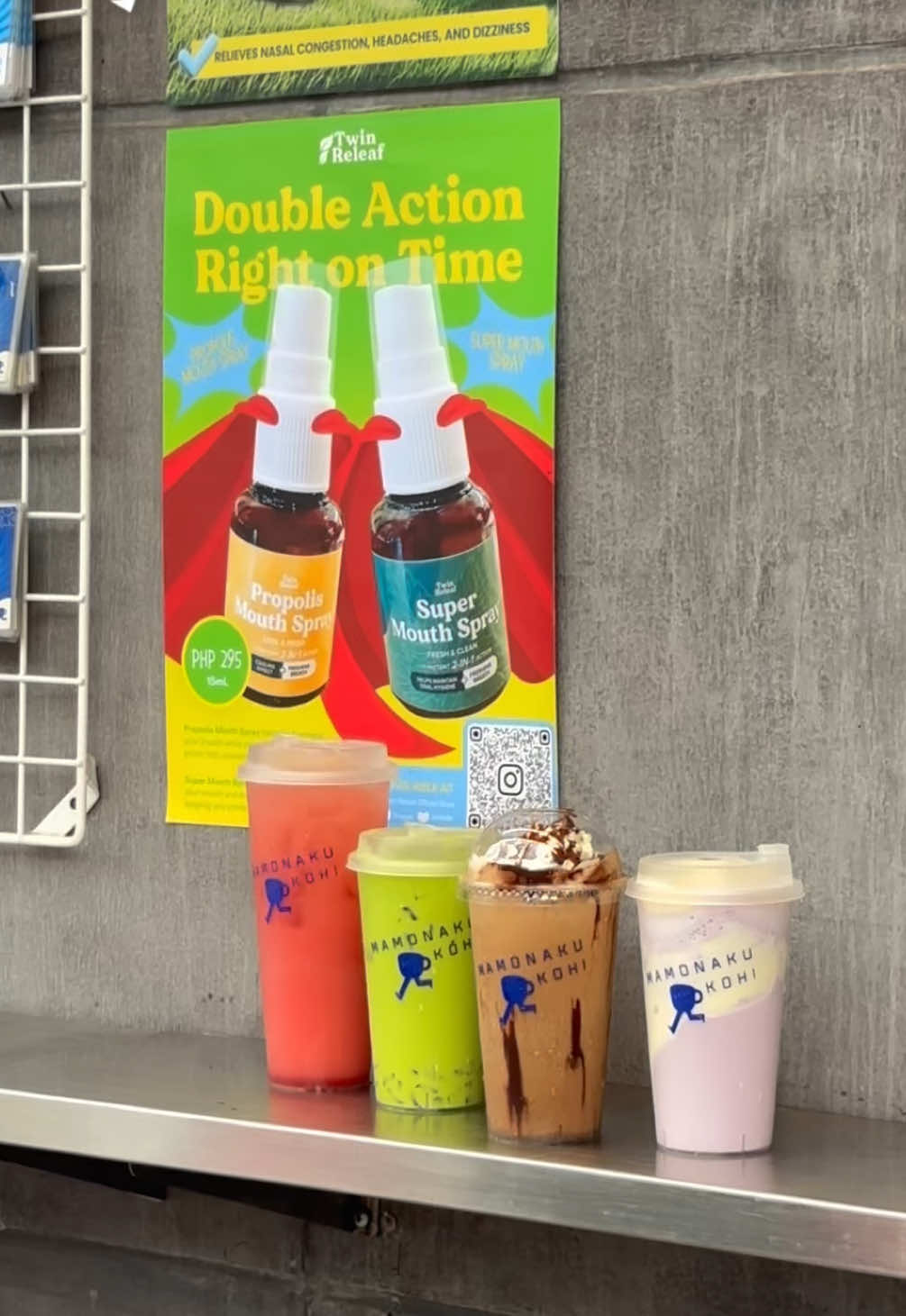 The Mamonaku Kohi X Twin Releaf X Pastel collab is still on! ✨ Drop by Mamonaku Kohi until Sept 21—spend ₱300 and take home a FREE Twin Releaf Mouth Spray plus a FREE Pastel Inhaler while supplies last! #mamonakuhole #coffee #holeinthewall #TwinReleaf #pastelph 