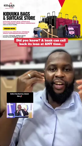 That’s right. The loan you think is yours can be recalled if the bank sees risks 🚨. 👉 That’s why you must always have a plan B — don’t depend 100% on borrowed money. A loan is not your money, it’s the bank’s trust in you. Protect it wisely. 💳🏦 watch full video by Mr.Charles Mbire @Money and Markets Ug  #MoneyTalks #FinancialLiteracy #Loans #DadGermanProject #wealthmindset 