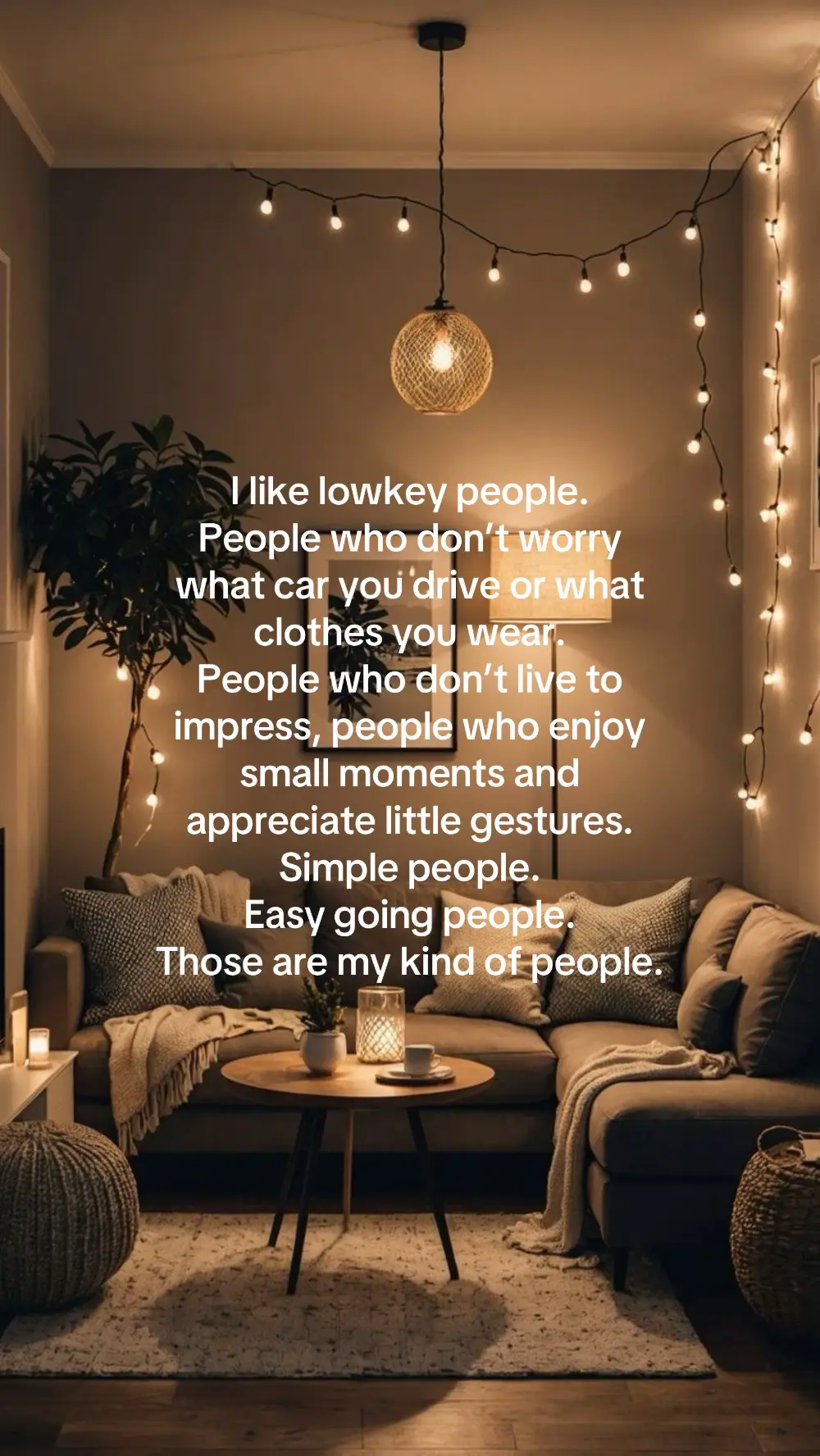 I like #lowkey people. People who don’t worry what car you drive or what clothes you wear. People who don’t live to impress, people who enjoy #smallmoments and appreciate #littlegestures. #Simplepeople. #Easygoing people.  Those are my kind of people.