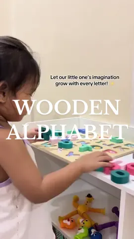 Minsan bigla siyang matatahimik, yun pala nilalaro na wooden alphabet set nya. 🥹 #alphabet #woodentoys #montessori #toddlersoftiktok #MomsofTikTok 