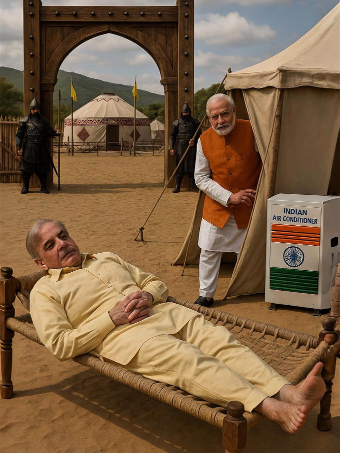 🤣 Desert Comedy! Modi secretly hides the “Indian Air Conditioner” while Sharif relaxes on a charpai under the hot sun. Ultra-realistic parody with global leaders in a desert camp! 🌴🔥 Perfect mix of humor, politics & fun – watch till the end for the laugh! 😂 #FunnyVideo #WorldPresidents #ComedyShorts #TikTokViral #foryoupage❤️❤️ 