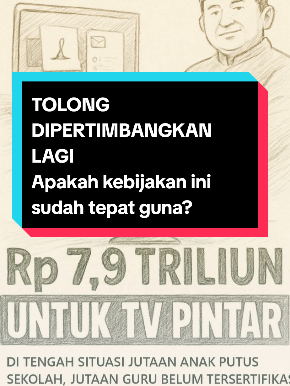 Presiden akan bagi-bagi SMART TV di sekolah. Tapi, 9 dari 10 sekolah kita belum terhubung ke internet (fixed broadband). Bahkan, lebih dari 60% ruang kelas sekolah-sekolah kita kondisinya rusak.  Kira-kira, TV-nya kalau sudah sampai di sekolah, mau dipake untuk apa ya? #kornas  #jppi #ubaidmatraji #savependidikan #programtepatsasaran 