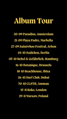 The road tells it's own story (Pt.2)  I can't wait to embark on the next journey - Next up, @paradisoadam this weekend, to celebrate the start of my all-new Album Tour. See you there! Next up:  •⁠ ⁠20.09 – Paradiso, Amsterdam •⁠ ⁠21.09 – Playa Padre, Marbella •⁠ ⁠27.09 – Saintwhoo Festival, Arbon •⁠ ⁠04.10 – Saälchen, Berlin •⁠ ⁠05.10 – Uebel & Gefährlich, Hamburg •⁠ ⁠16.10 – Botanique, Brussels •⁠ ⁠18.10 – Beachhouse, Ibiza •⁠ ⁠26.10 – Surf Club, Dubai •⁠ ⁠30.10 – CLSTR, Amman •⁠ ⁠15.11 – Koko, London •⁠ ⁠29.11 – Warsaw, Poland See you out there!  #OnTour #electronicmusic 