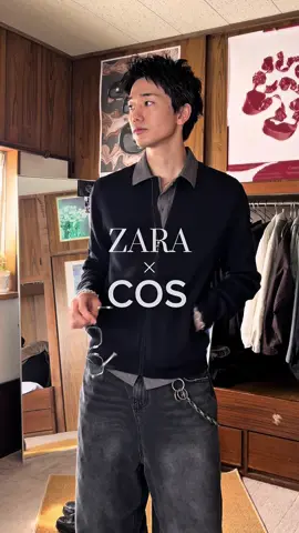 ZARAとCOSの秋レイヤードコーデ最強じゃない？🍂 . 〔着用アイテム〕 KNIT:【COS】テクスチャードニットボンバージャケット size S SHIRT:【ZARA】6861/360/802 size S PANTS:【Chikashitsu+】 buggy balloon denim pants sizes SHOES:【Kenford】 . #ファッション #メンズファッション #fashion #mensfashion 
