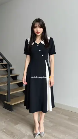 Rekomendasi midi dress kombinasi plisket korean style  #mididress #dressplisket #dresskorea #koreanstyle #dresscantik 