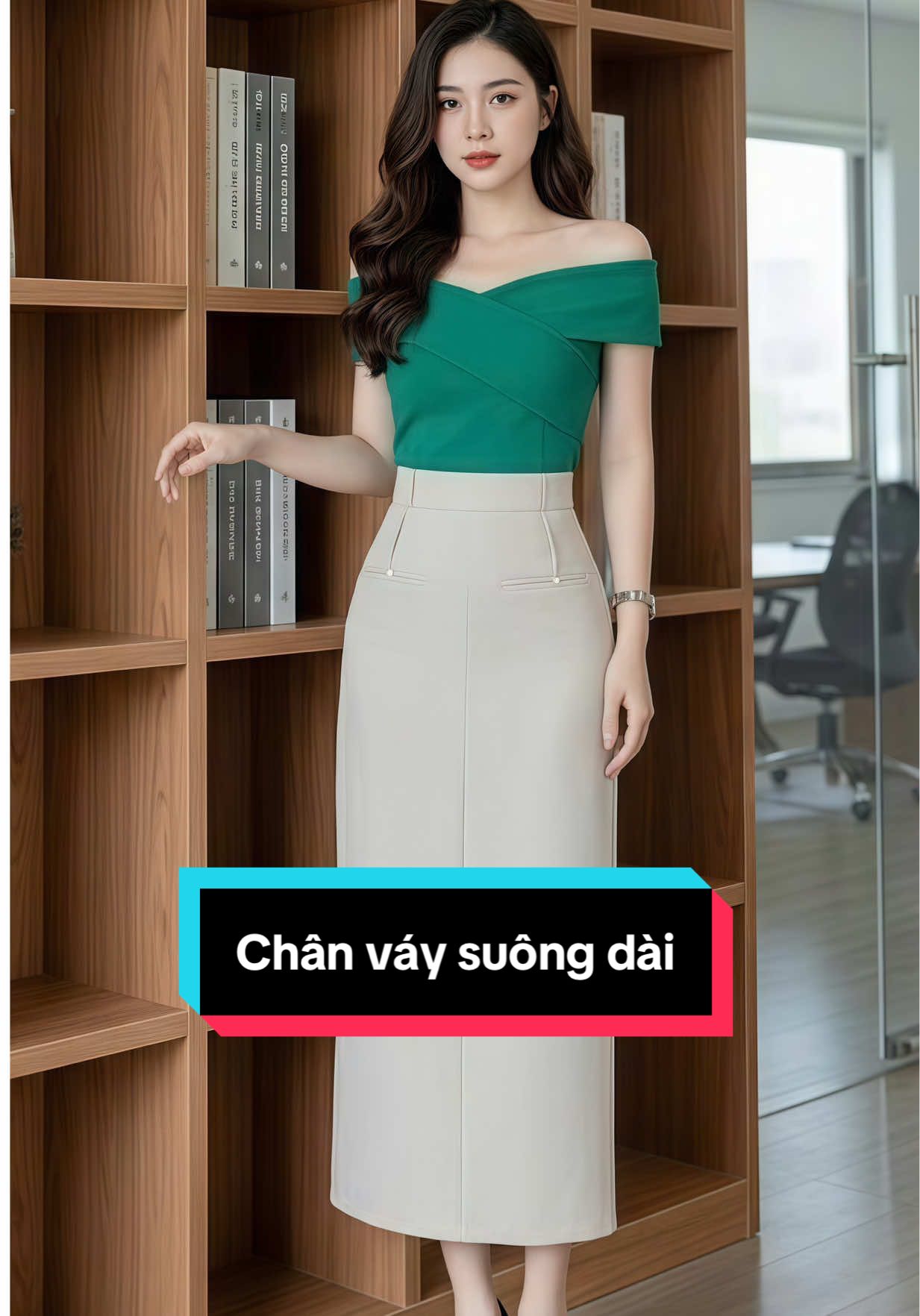 Chân váy suông A dài, túi giả hiện đại lạ mắt. Cạp cao tôn eo che khuyết điểm #chanvaya #chanvaysuongdai #chanvaycapcao #lala #lalacloset 