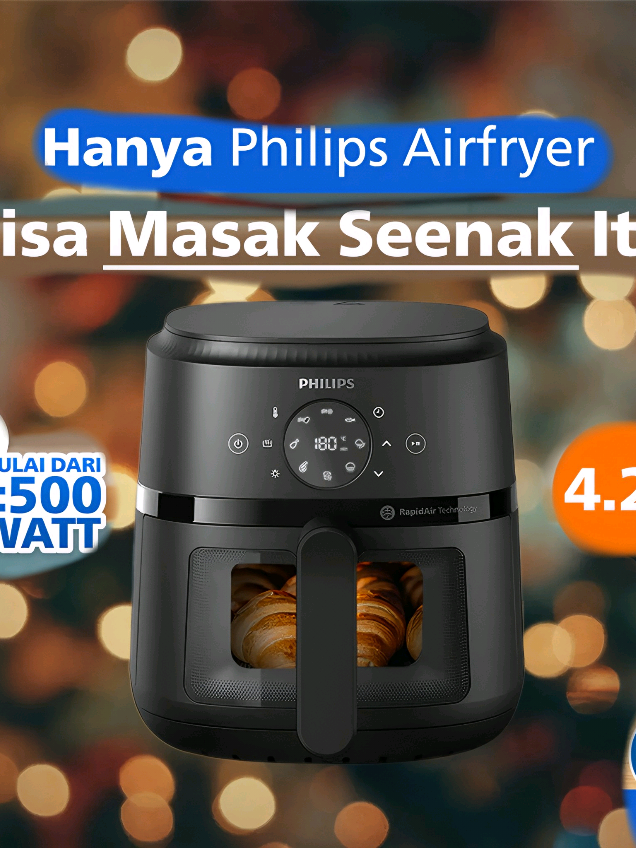 Airfryer PHILIPS Mulai dari 500 Watt dengan daya maksimal 800 Watt, Air Fryer 4.2 L dengan jendela transparan, Rapid Air Technology, air fryer low watt, Philips airfryer NA220/00 - hitam - air fryer terbaik Hanya air fryer philips bisa masak seenak itu! Dengan jendela intip, tidak perlu lagi buka tutup airfryer untuk cek kematangan. Jangan ragu lagi dengan Philips Air Fryer, masakan auto enak anti gagal, Anda akan mendapatkan hasil yang benar-benar matang #philips #airfryer #masakanenak #foryou #fyp 
