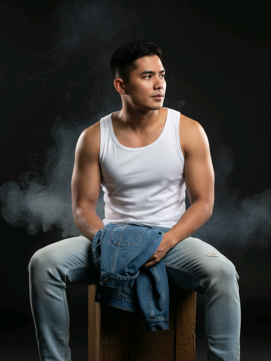 HOW TO CREATE THIS IMAGE BY USING GEMINI AI Step 1: Open Gemini Ai Step 2: Upload your photo Step 3: paste thi prompt Create a cool young man from this uploaded photo. And is wearing a white tshirt and black baggy trousers. He is sitting comfortably on a wooden crate. He is looking to the right, holding a denim jacket in his left arm. The background has a smoke effect and bright black studio. #fyp #prompt #googlegemini #trending 