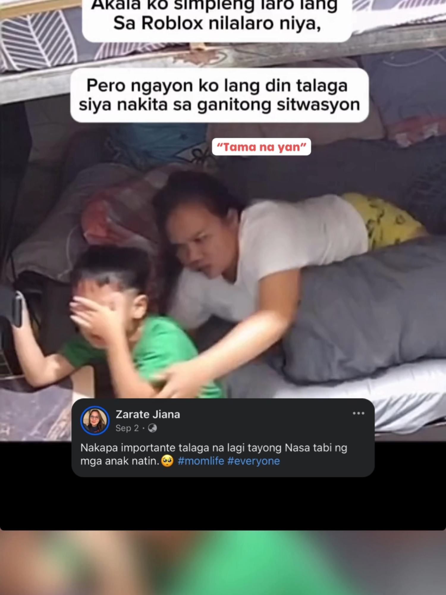 PANOORIN: Isang simpleng mobile game… pero nauwi sa stress, iyak, at frustration ng anak. 😢🎮 Sa kuha mula sa CCTV ng kanilang kwarto, makikita si Mommy Zarate na agad kumilos—tinanggal ang cellphone at niyakap ang kanyang anak habang sinasabing “Relax ka lang. Relax ka...” 💞 Maraming mga bata ngayon ang exposed sa online games tulad ng Roblox. Akala natin harmless o pang-bata lang, pero minsan puno rin ng stress, disappointment, at hindi ligtas na interactions online. Sabi pa ng ilang netizen, may reports na may adult contents at players sa Roblox—kaya dapat laging may gabay ng magulang habang naglalaro ang mga anak. Narito ang ilang paalala, Mommies & Daddies: ✔️ Bantayan ang screen at chats habang naglalaro. ✔️ Limitahan ang oras sa mobile games. ✔️ Turuan silang tumanggap ng pagkatalo at frustration. ✔️ Pinaka-importante—lagi tayong nasa tabi nila para gabayan at damayan sila. Dahil higit pa sa laro, ang ganitong moments ay pwedeng makaapekto sa mental health ng ating mga anak. 💔 At tayo bilang magulang—hindi man natin makontrol ang laro, pero kaya nating kontrolin kung paano natin minamahal, ginagabayan, at pinaparamdam sa kanila na hindi sila nag-iisa. 👩‍👦 #ParentingAwareness #RobloxKids #MobileGames #theAsianparentPH