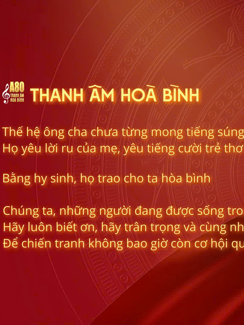 A80 - THANH ÂM HÒA BÌNH | Phần 1 | BẢN HOÀ CA TỪ TRÁI TIM VIỆT NAM 🇻🇳 Không chỉ là tiếng trống, tiếng nhạc, hay những khẩu lệnh uy nghiêm... Thanh âm Hòa bình còn là tiếng cười, tiếng nói của hạnh phúc - những giai điệu dung dị nhưng đầy tự hào. Thanh âm Hoà bình - Thước phim không đi theo một dòng lịch sử nhất định, mà là sự tổng hợp đan xen từng khoảnh khắc đáng trân trọng giữa quá khứ và hiện tại, giữa thời chiến và thời bình.  Thước phim được tạo nên là món quà Đội ngũ Siêu phim Quốc gia A80 mong muốn được ghi dấu ấn, kỷ niệm sự kiện đặc biệt của dân tộc - 80 năm Cách mạng Tháng 8 thành công và Quốc khánh nước Cộng hoà Xã hội Chủ nghĩa Việt Nam, từ một cộng đồng yêu nước, yêu phim. 💌Mong rằng 