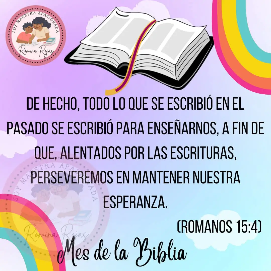 🌞Muy buenos días!! Que la gracia y la paz de nuestro Señor Jesucristo sea con cada uno de ustedes!! 📖Versículo del Día: “Porque las cosas que se escribieron antes, para nuestra enseñanza se escribieron, a fin de que por la paciencia y la consolación de las Escrituras, tengamos esperanza.”  — Romanos 15:4 💥 Reflexión: En nuestra labor como maestros de la Palabra, a menudo nos enfocamos en cómo transmitir las Escrituras a los niños, pero es esencial recordar que la Palabra de Dios también tiene un profundo impacto en nuestra vida personal. Romanos 15:4 nos recuerda que todo lo que se escribió en la Biblia fue con el propósito de enseñarnos, darnos consuelo y fortalecer nuestra esperanza. ❤️1. La Enseñanza de las Escrituras: Cada vez que abrimos la Biblia, Dios nos está hablan. Es fácil caer en la rutina de enseñar sin permitir que la Palabra primero nos enseñe a nosotros. Dedica tiempo a leer y meditar en las Escrituras para tu crecimiento personal, no solo como preparación para enseñar. Pregúntate: ¿Qué me está enseñando Dios hoy a través de Su Palabra? Esta práctica no solo enriquecerá tu vida, sino que también te hará un mejor maestro. ❤️2. Paciencia y Consolación: El ministerio y la vida diaria pueden ser desafiantes, llenos de momentos que prueban nuestra paciencia y agotan nuestras fuerzas. La Palabra de Dios es una fuente constante de consuelo. Cuando te sientas abrumado, recuerda que las Escrituras están llenas de promesas y ejemplos que te darán la fuerza para seguir adelante con paciencia. Tómate el tiempo para descansar en las promesas de Dios, dejando que su consuelo te refresque y te renueve. ❤️3. Renovando la Esperanza: En medio de las dificultades, es la esperanza en Cristo la que nos sostiene. A medida que te sumerges en las Escrituras, permite que su mensaje de esperanza eche raíces profundas en tu corazón. Esta esperanza no solo es para ti, sino que también se transmite a los niños que enseñas. Tu vida, llena de esperanza en la Palabra de Dios, será un testimonio poderoso para ellos. 🙏🏻Oración: Señor, gracias por Tu Palabra, que es una guía constante en nuestras vidas. Ayúdame a recordar que antes de enseñar a otros, debo permitir que Tu Palabra me enseñe, consuele y fortalezca mi esperanza. Dame paciencia para enfrentar los desafíos y consuélame en los momentos de debilidad. Que mi vida personal refleje la esperanza que solo Tú puedes dar, y que esa esperanza sea evidente para los niños que enseño. Amén. 💥 Aplicación Práctica: 📌- Tiempo Devocional Personal: Antes de preparar tus lecciones, dedica un tiempo específico a la lectura personal de la Biblia. Permite que Dios hable a tu corazón primero.    📌- Buscar Consuelo en la Palabra: En momentos de estrés o agotamiento, recurre a las Escrituras para encontrar consuelo. Memoriza versículos que te recuerden las promesas de Dios. 📌- Compartir la Esperanza: Reflexiona sobre cómo la esperanza en Cristo te sostiene y busca maneras de compartir esta esperanza con quienes te rodean, ya sea con colegas, amigos o los niños que enseñas. 💥 Conclusión: Como maestro, es vital recordar que la Palabra de Dios es una fuente vital de vida, consuelo y esperanza. Al nutrir tu vida personal con las Escrituras, estarás mejor equipado no solo para enseñar, sino para vivir con la plenitud de la esperanza que Dios ofrece. Deja que Romanos 15:4 te inspire a profundizar en tu relación con Dios a través de Su Palabra, sabiendo que todo lo que fue escrito para nuestro ejemplo, para nuestro bien y crecimiento espiritual. --- Espero que este devocional te fortalezca y te anime en tu vida personal y en tu caminar con Dios. Dios te bendiga!! Tu hna en Cristo, Romy Rojas🫶🏻 #soymaestraapasionada  #mesdelabiblia  #ministerioinfantil #EscuelaDominical  #DiosTeBendiga 