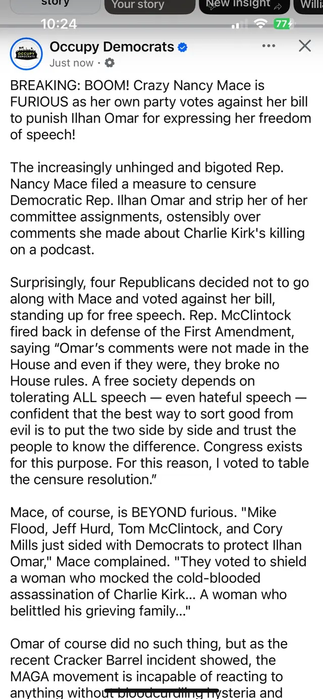 4 republicans voted against the bill to censure Ihan Omar bill by Nancy Mace #resist #nancymaceisembarrasing 