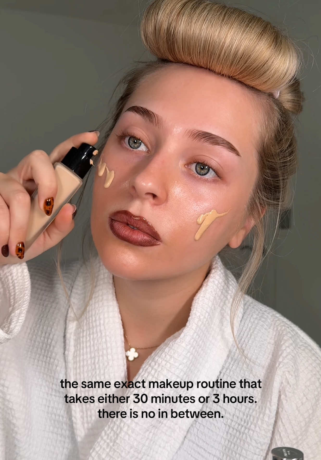 ad who can relate? 🫢 products: @nyxcosmetics_uk lip iv stain in espresso  @L'Oréal Paris UK bright reveal tinted spf50 in pearl @Lancôme teint idole ultra wear foundation 235N @lorealparisuk infallible sculptor in fair- light contour  @lorealparisuk skin ink in 20 light neutral to conceal  @Armani beauty luminous silk cheek tint in 65  @urban decay naked eyeshadow stick in peach bum @pradabeauty pradascope mascara  @Valentino.Beauty spike lipstick in 134r @YSL Beauty loveshine plumping lip gloss oil in 06 #makeup #skincare #grwm #beauty #heatlesscurls