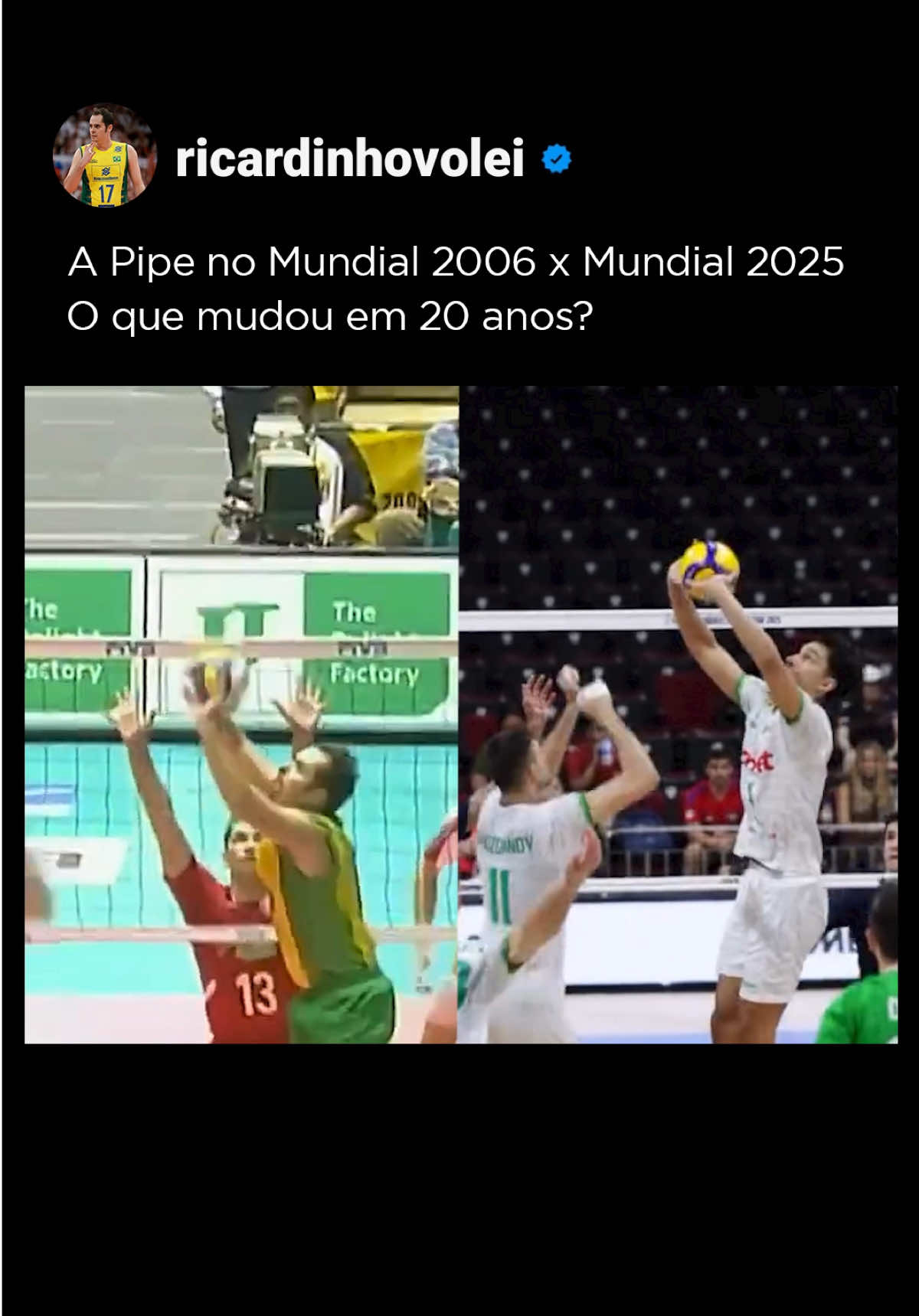 A mesma jogada com 20 anos de diferença 🏐 #volei #volleyball #ricardinhovolei #toquedomentor 