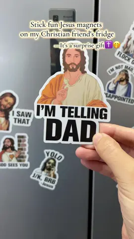 Surprise your Christian friends! 🎉 Make faith fun with these hilarious Jesus fridge magnets! ✝️😇#fridgemagnets#magnets#stickers#jesus#JesusLovesYou #christianhumor#christian#christiantiktok#funny#gift#giftideas#fypage#foryoupage#TikTokShopRestock 