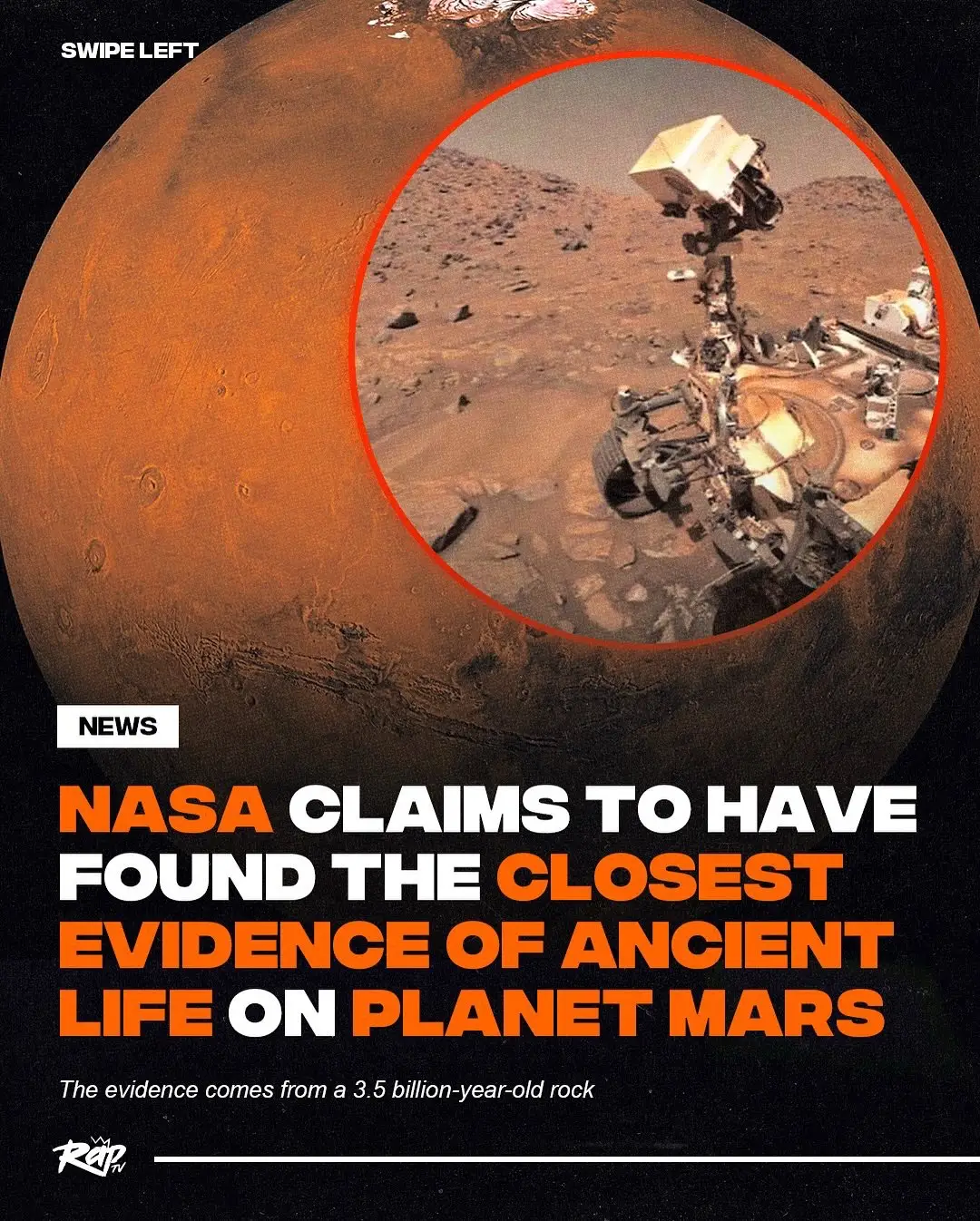 Chat we may have found life on Mars‼️👀 #NASA's Perseverance rover discovered a 3.5 billion-year-old Martian rock containing chemicals and patterns that may have been created by microscopic life long ago—Researchers call it the strongest evidence yet of ancient life on #Mars. What do y'all think about this⁉️🤔 #RapTV #Space 