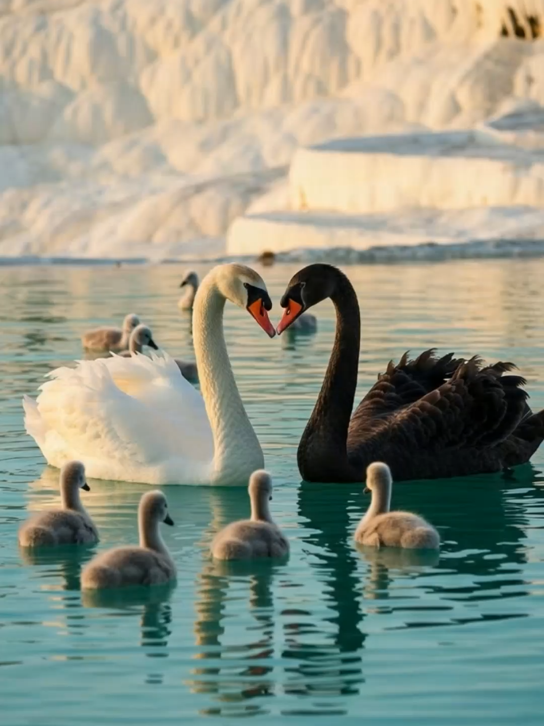 Kuğu ve ailesi Pamukkale'de #kuğu #kuğudansı #pamukkale #travertenler #günbatımı #loop #Wallpaper #aesthetic #8Kwallpaper #fyp #calm #swan