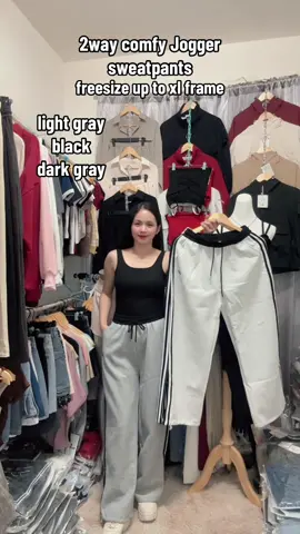 2 way comfy jogger sweatpants,cotton,thick,        freesize with garter at the bottom up to xl body frame. 3 colors-lightgray,black,dark gray #sukailinshoptw #sweatpants #OOTD #fyp #taiwan 