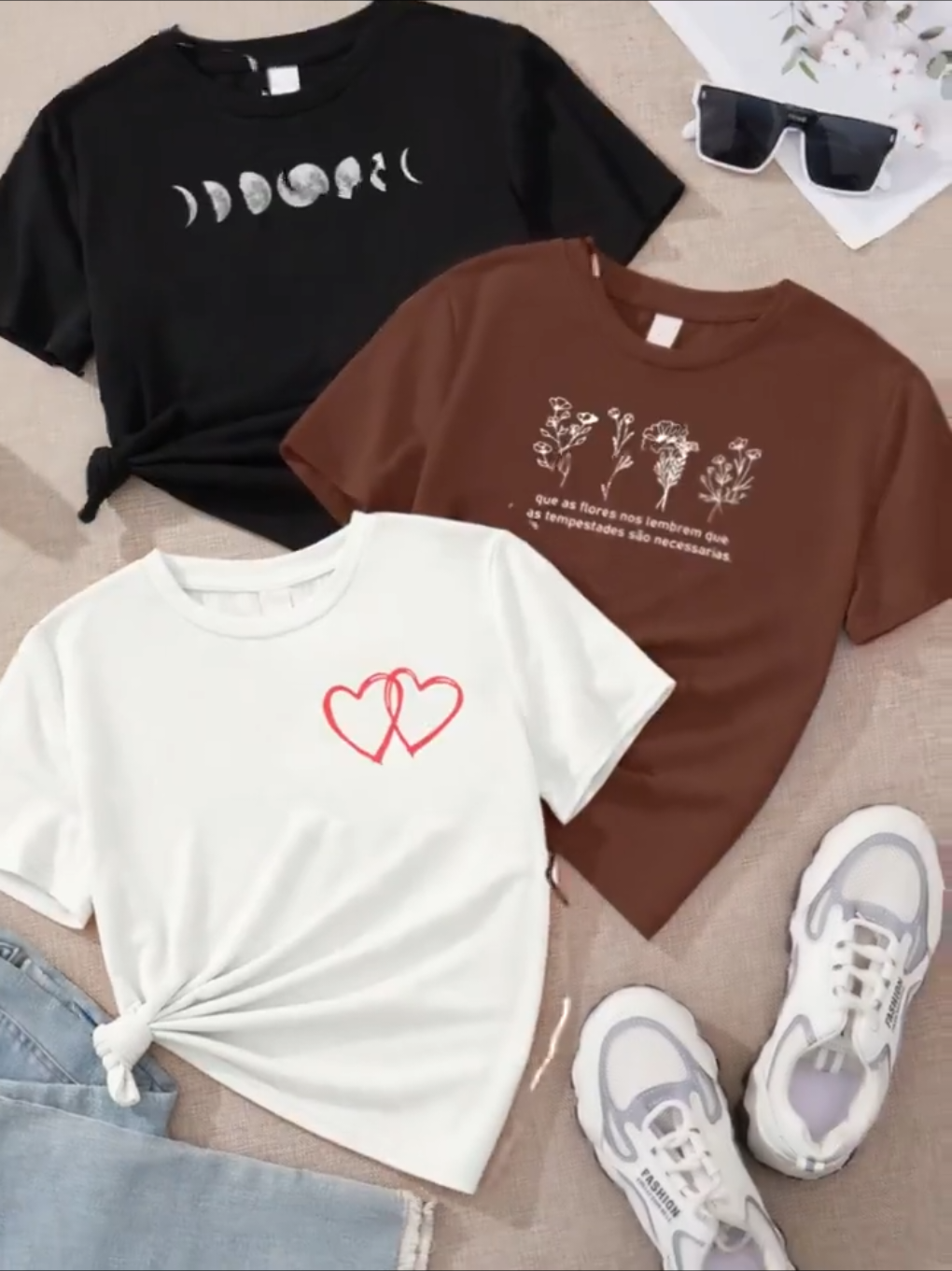 3 Kits de camiseta feminina de algodão. 🗯️link na bio 