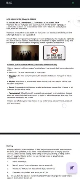 Grade 9 Life Orientation Term 3 September Notes #grade9 #grade10 #grade8 #grade7 #grade6 