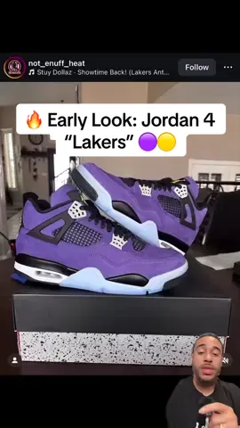 These early pics of the Air Jordan 4 Lakers got me hyped! The suede, the yellow hits, and that gum outsole 👀 Would you cop these?#Jordan4 #Lakers4s #SneakerTok #EarlyLook #KickGame