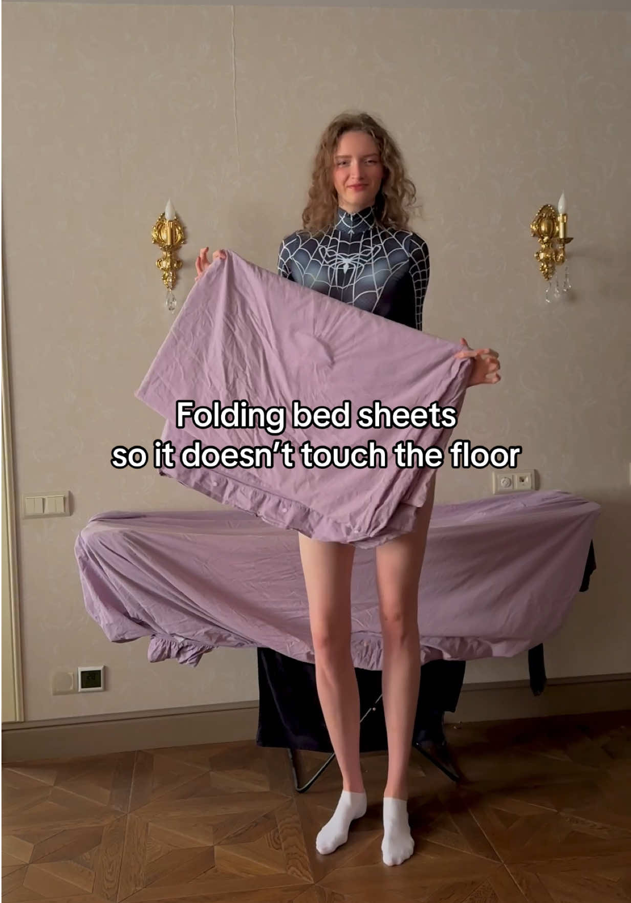The Ultimate Tall Advantage🫢 #fyp #tallgirl #legs #spiderman #bedsheets 