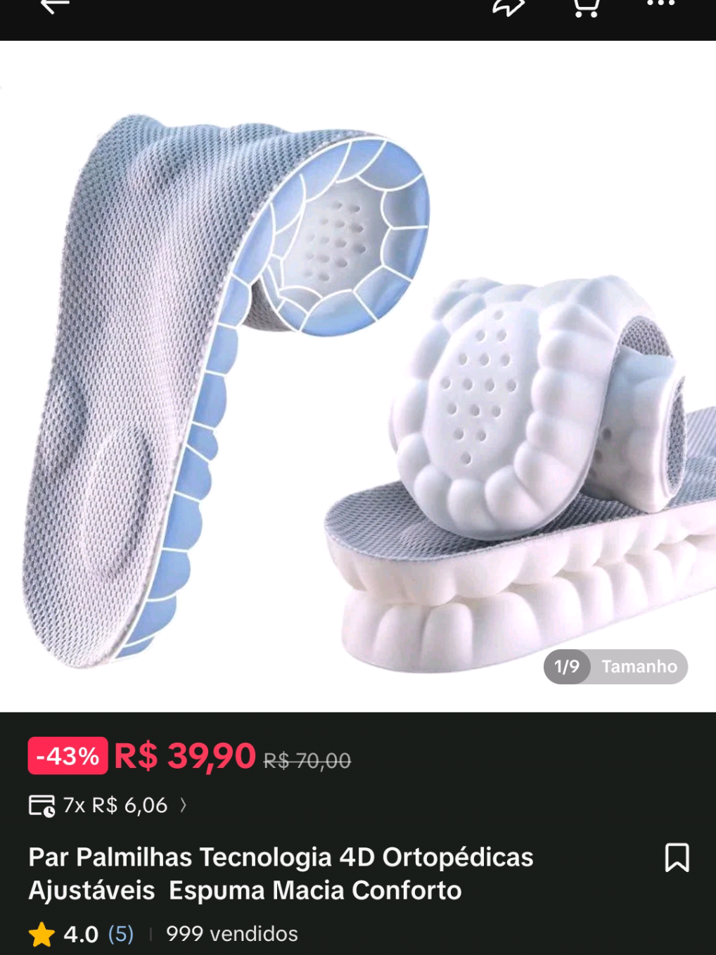 Transforme o conforto dos seus pés com o Par de Palmilhas Tecnologia 4D Ortopédicas Ajustáveis! Produzidas com espuma macia de alta densidade, essas palmilhas foram desenvolvidas para oferecer máximo suporte ortopédico, alívio da pressão e amortecimento em cada passo. Perfeitas para quem passa o dia todo em pé ou pratica atividades físicas, elas ajudam a corrigir a postura, alinhar a coluna, reduzir dores nas articulações e evitar desconfortos nos pés, tornozelos e joelhos. Seu design inovador 4D distribui o peso de forma uniforme, absorve o impacto ao caminhar e proporciona sensação de leveza e bem-estar. São ajustáveis, podendo ser cortadas de acordo com o tamanho do seu calçado, garantindo um encaixe perfeito para homens e mulheres. Ideais para tênis, sapatos sociais, botas ou calçados esportivos. Benefícios principais: ✅ Conforto extremo – Espuma macia e respirável. ✅ Alívio imediato da dor – Perfeito para fascite plantar, esporão de calcâneo e pés cansados. ✅ Postura correta – Suporte ao arco plantar e distribuição do peso corporal. ✅ Versatilidade – Pode ser usado em qualquer tipo de calçado. ✅ Alta durabilidade – Material de qualidade que não deforma com o uso. Invista no seu bem-estar e tenha mais disposição para o dia a dia! Palavras-chave para busca: palmilha ortopédica, palmilha 4D, palmilha conforto, palmilha macia, palmilha para dor nos pés, palmilha ajustável, palmilha para fascite plantar, palmilha esportiva, palmilha para tênis, palmilha para postura, palmilha anatômica, palmilha absorção de impacto, palmilha para caminhada, palmilha para esporão, palmilha macia respirável.