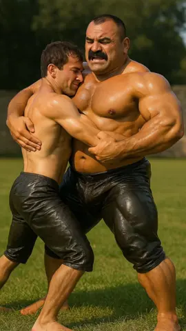 İri kaslı adamla küçük adamın yağlı güreş mücadelesi! #yağlıgüreş #wrestling #bearhug #pehlivan #strength 