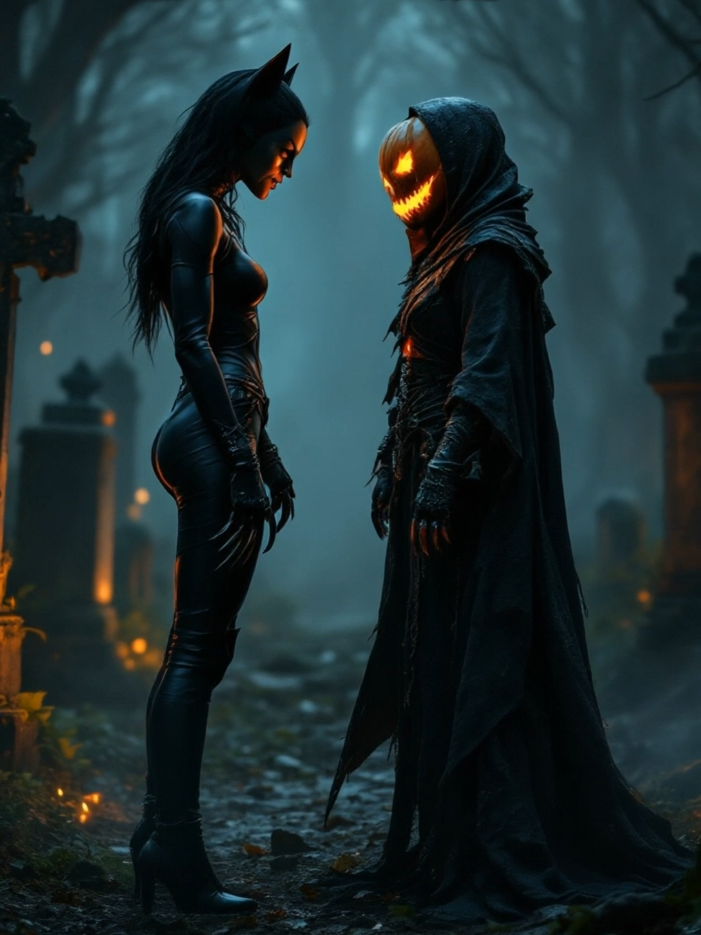 Catwoman vs Lord Pumpkin 🎃 Fusion #aifusion #fusion #comic #halloween #hybrid 