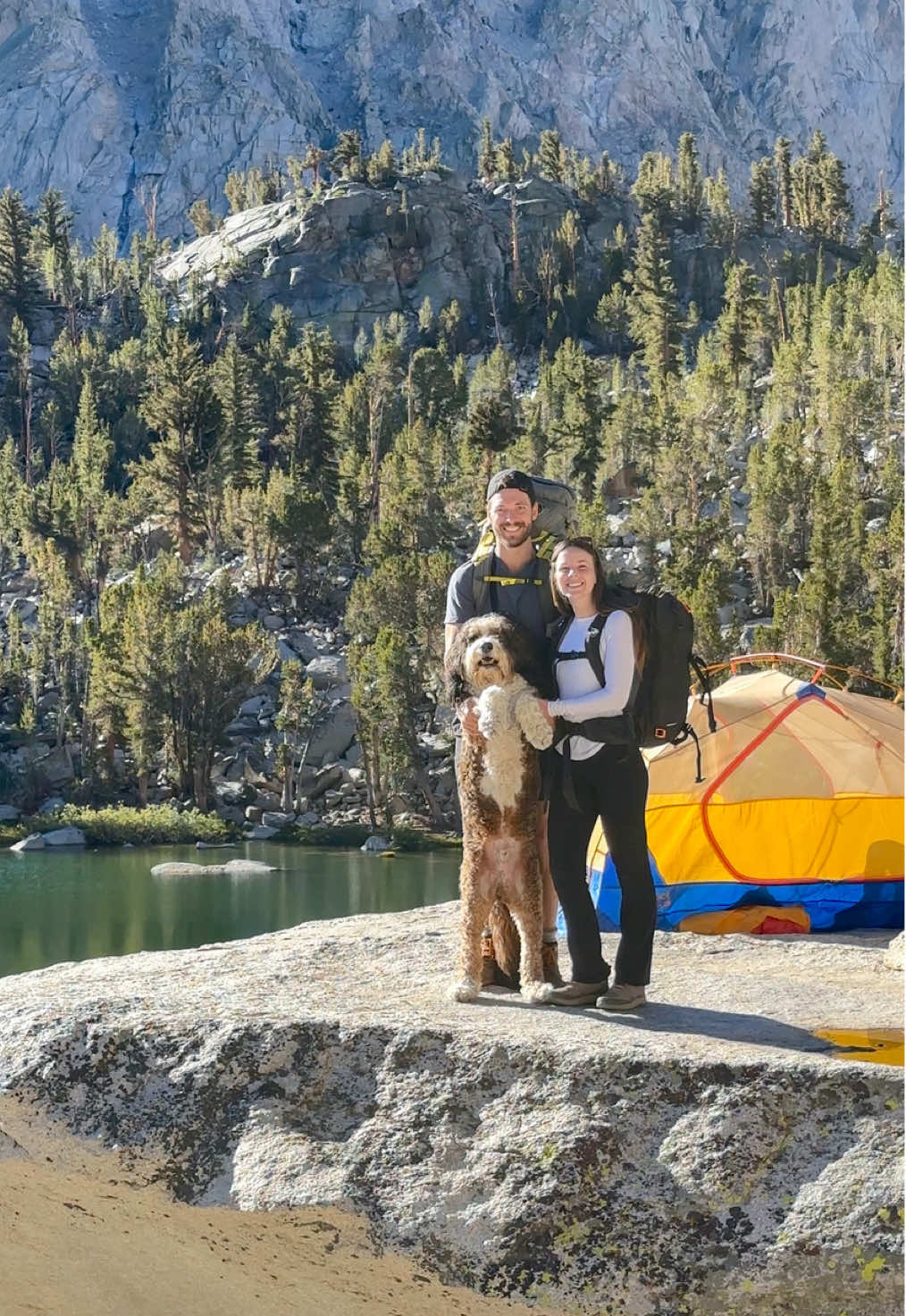 From hail to heaven, it was a trip we won't forget 🥰  A couple weekends ago, the fam ventured into the backcountry of the Eastern Sierra Mountains in CA via a trail l've taken Benji over half a dozen times, including an ice skating excursion on the lake we camped next to ⛰️⛸️ It woulda been nice if the weather forecast hadn't said 1% chance of rain, & I didn't forget one of the most essential items, but what can ya do?! 🤷🏼‍♂️ We snuggled, floated, hiked, napped & survived! 😂🙌🏼 Hope ya'll enjoy this more personal-style video format & let us know if you'd like more of this type of story telling for future adventures ❤️