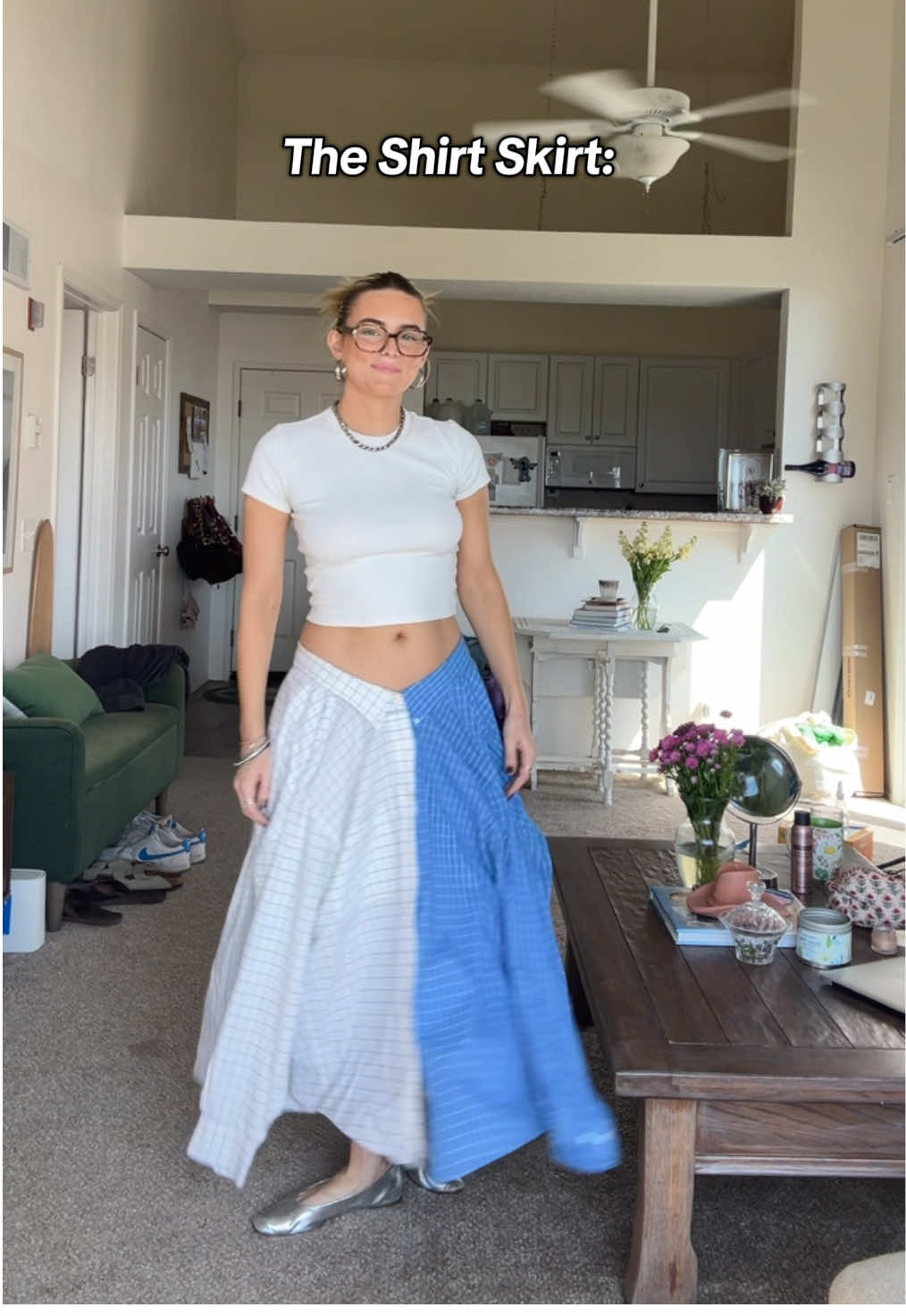 Tik tok seems to hate this skirt cuz it keeps shadow banning my videos :) #fashioncreator #sandiegocreator #shirtskirt #diyfashion #looksforless 
