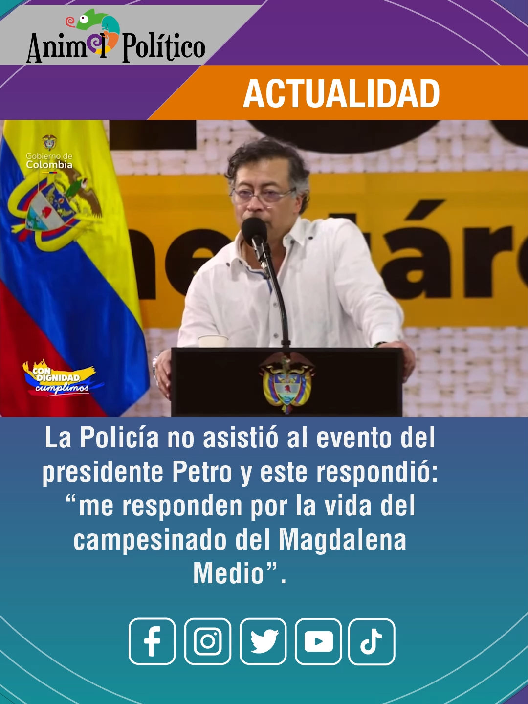 #Actualidad | La Policía no asistió al evento del presidente Petro y este respondió: “me responden por la vida del campesinado del Magdalena Medio”. #gustavopetro #petropresidente #PactoHistórico #Colombia #gobiernodelcambio #presidentepetro #petro #Justicia #reeleccion
