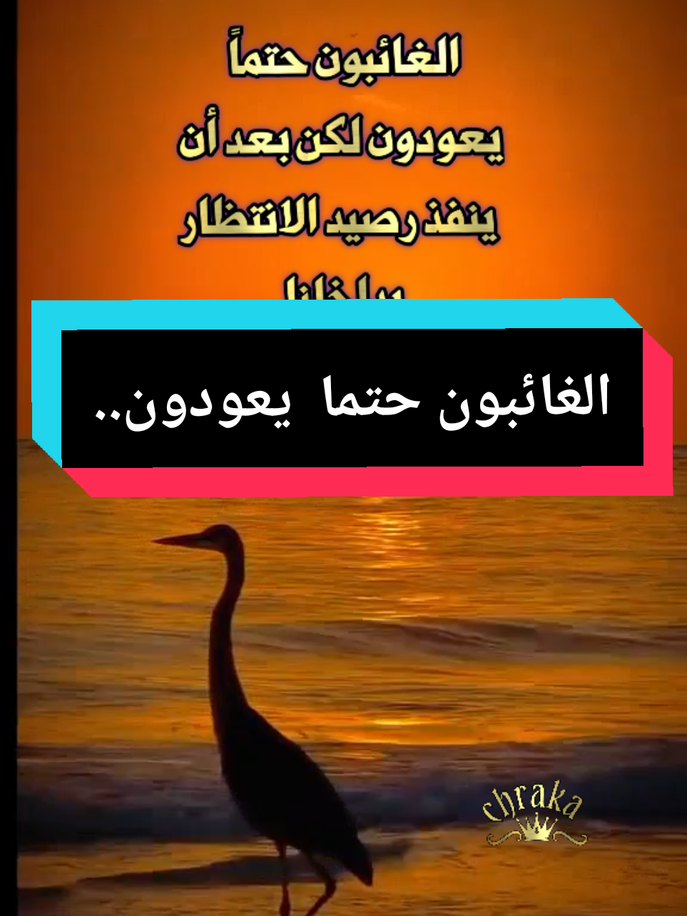 الغائبون حتماً يعودون لكن بعد أن ينفذ رصيد الانتظار بداخلنا.#chraka🥀 