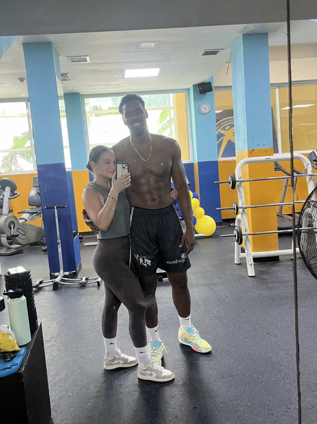 work outs are better next to a hot man 🤷‍♀️😂 #husbandandwife #sahmlife #couplegoals #gym #POV 