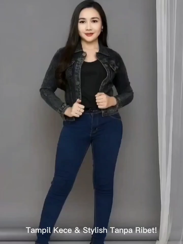 Jaket Jeans Denim stretch Wanita Snow Hitam Terbaru Kekinian Kancing Viral Hits Gaya keren cewek dewasa tangan panjang Outer