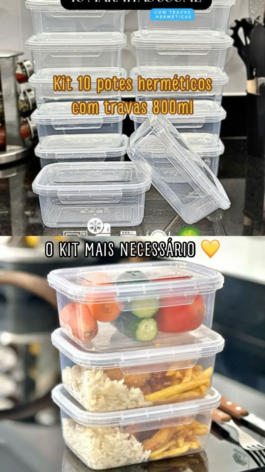 Kit 10 potes herméticos 800ml com travas.  Perfeitos para sua cozinha 😌 🔗Link nos comentários💰 #viral #acahadinhosshopee #cozinha #shopee 