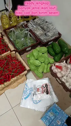 ready !!! cabe 1cin 100nt cempoka 1cin 70nt labu Siem 1cin 50nt pepaya 1bj 60nt bawang merah 1cin 75nt ikan gurita 1cin 130nt  ikan merah 1,6kg 100nt  ikan palang 1,6kg 100nt ikan besar 3bj 100nt belut laut 1bj b. 100nt  kepala ayam boiler 1kg 60nt  ceker ayam boiler isi 33bj 100nt. 