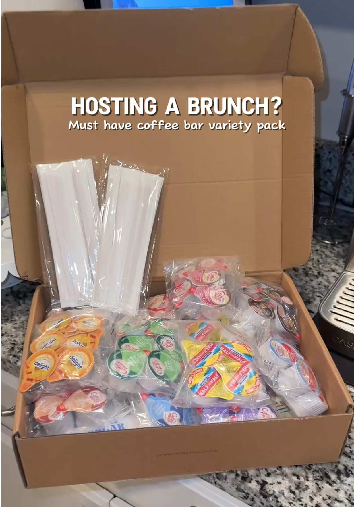 Coffee bar stock up variety pack! Hosting a brunch or a shower then this would be great! The 444 count has creamers, sugars, 4 coaster and wooden stirs! #coffeemate #coffeebar #brunch #coffeetok #tiktokshopcreatorpicks 