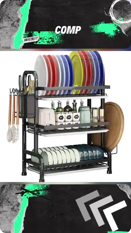 Organizador de Louças 2 e 3 Andares em Aço Inoxidável Preto: Escorredor Compacto Antiferrugem com Design Espaçoso - Prático para Pia e Cozinha#organizador #organizadordelouças #louças #pratos 