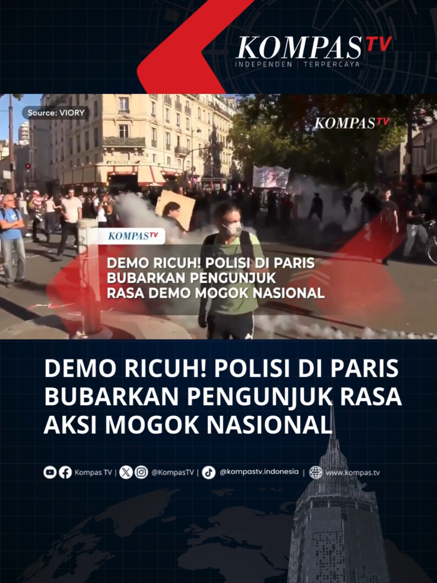 Polisi membubarkan pengunjuk rasa di Paris selama aksi mogok nasional, Kamis (18/9/2025). Petugas polisi yang mengenakan perlengkapan anti huru hara terlihat membubarkan dan bentrok dengan para pengunjuk rasa di Paris. Menurut laporan berita, para pekerja serikat berencana mogok di beberapa kota, dengan transportasi umum akan terganggu. Protes ini terjadi seminggu setelah Presiden Prancis Emmanuel Macron menunjuk sekutunya, Sebastien Lecornu, sebagai Perdana Menteri, yang menjanjikan pendekatan baru di tengah krisis politik yang sedang berlangsung. Tuliskan komentarmu dan dapatkan berita terkini lainnya di www.kompas.tv serta youtube.com/kompastv #SOROTKompasTV #TikTokBerita