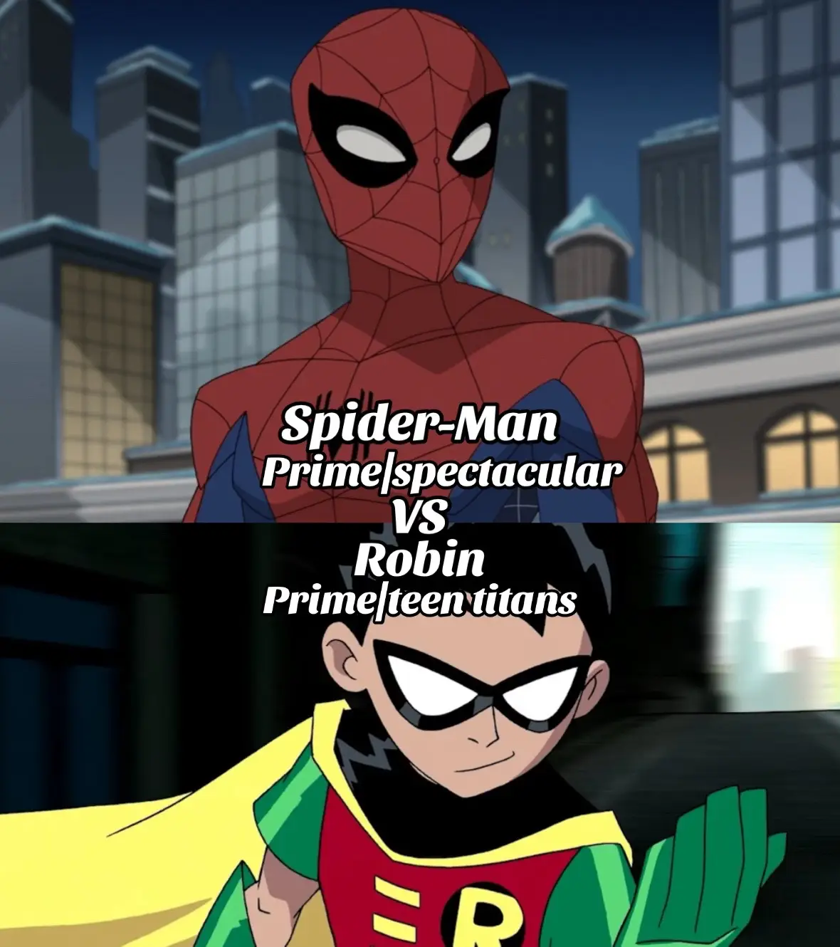 This is a close one but Peter takes this#spectacularspiderman#teentitans#spiderman#robin#vs