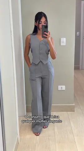 Conjunto de alfaiataria calça pantalona + colete! A combinação perfeita pra deixar qualquer mulher elegante. #modafeminina #roupafeminina #lookfeminino 