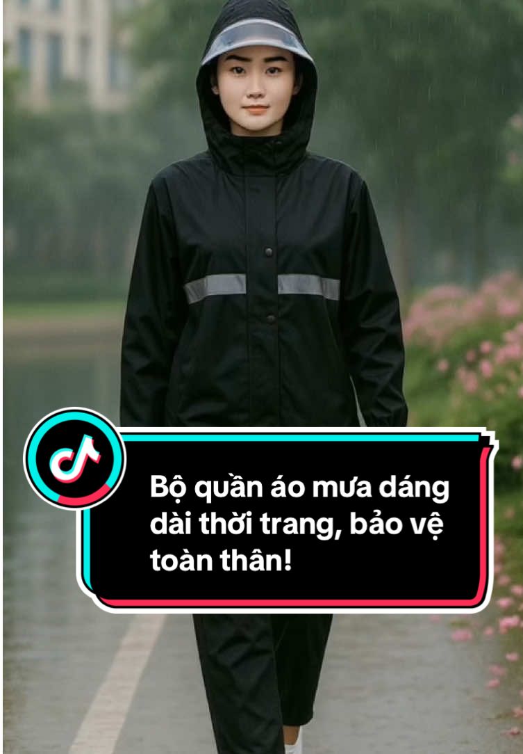 Bộ quần áo mưa dáng dài thời trang, bảo vệ toàn thân #thoitrangbonmua #xuhuong 