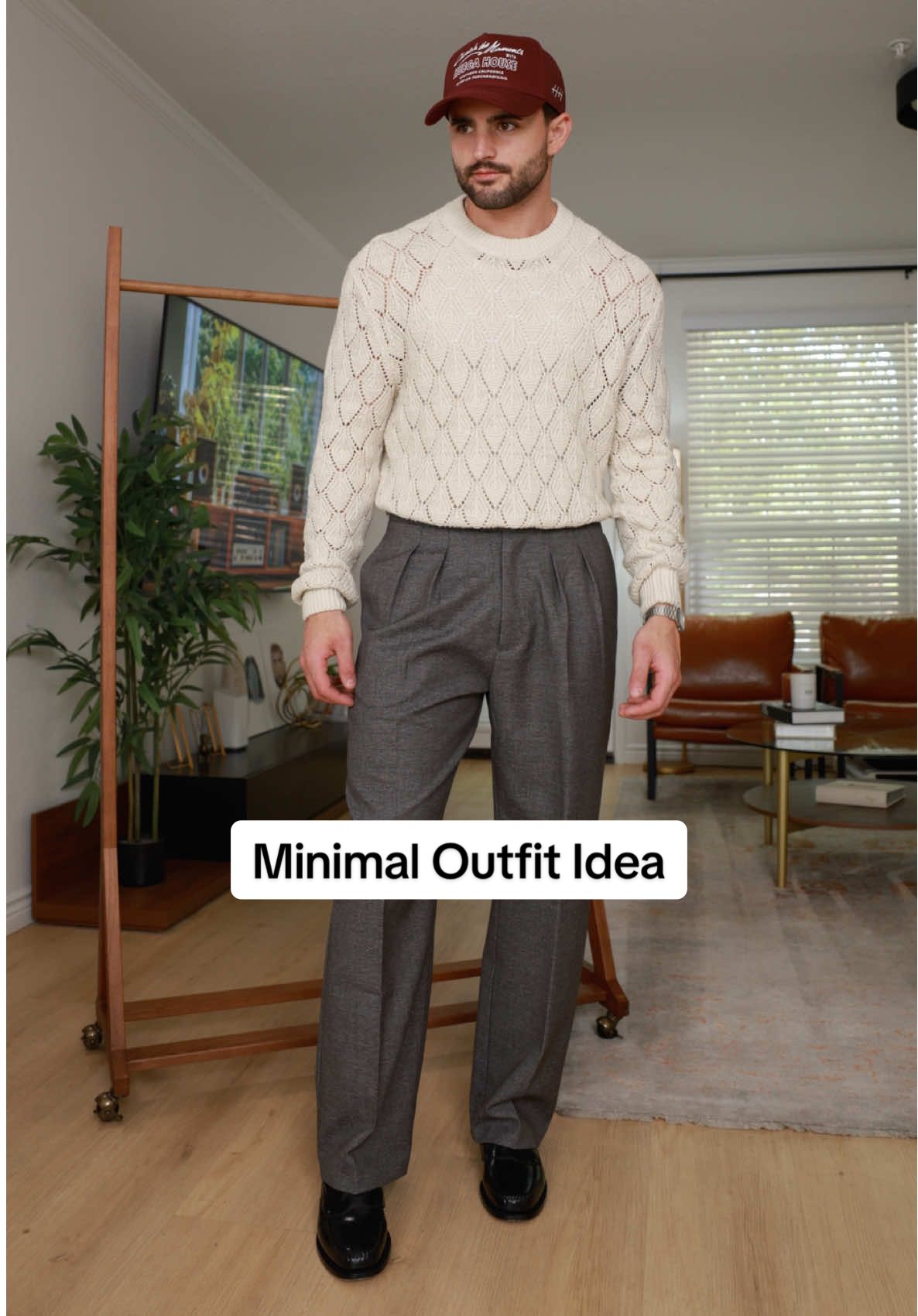 A minimal fall outfit with pleated trousers and a knit sweater for today’s look. #menstyle #mensfashion #minimalstyle #outfitinspo 